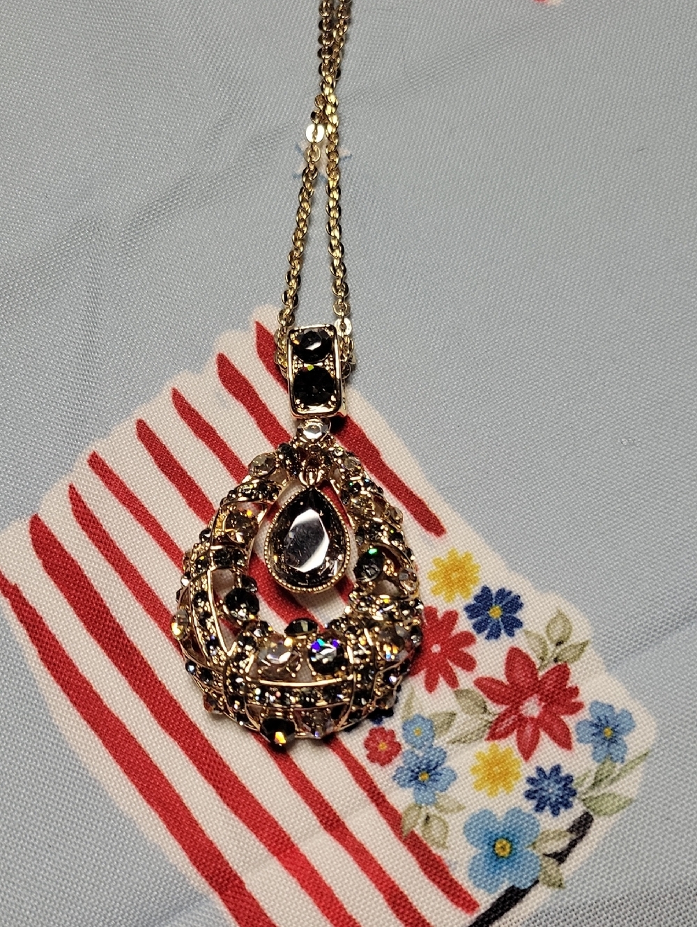 Gold-Tone Crystal Teardrop Pendant Necklace - Gold